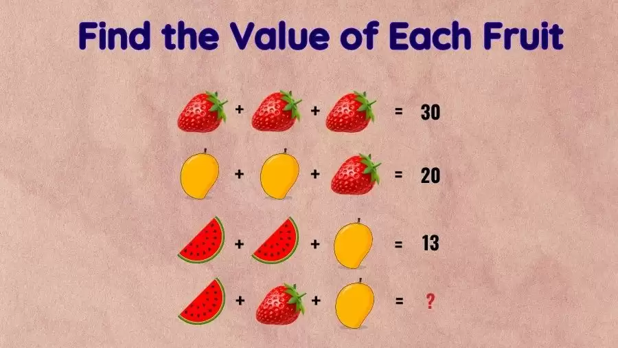 Brain Teaser Math Test: Can You Solve and Find the Value of Each Fruit?