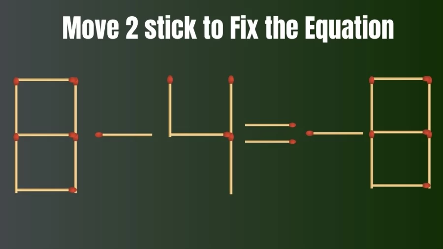 Brain Teaser Matchstick Puzzle: How Can you Fix the Equation 8-4=-8 by Moving 2 Sticks?