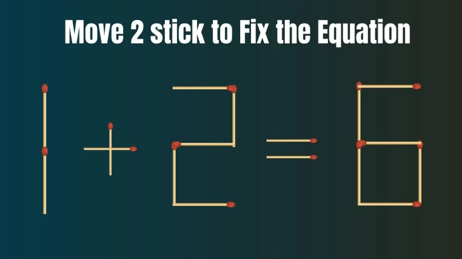 Matchstick Brain Teaser: 1+2=6 Fix The Equation By Moving 2 Sticks