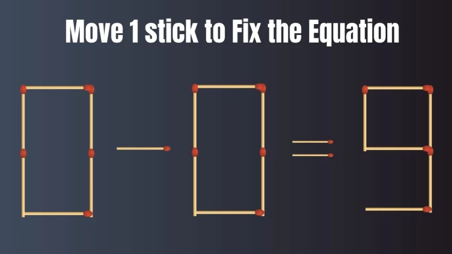Matchstick Brain Teaser Puzzle: 0-0=9 Move 1 Matchstick to make the Equation Right