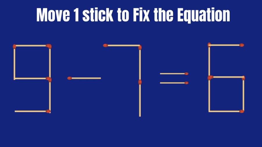 Brain Teaser IQ Test: How can you Fix this Equation by Moving just 1 Stick 9-7=6?