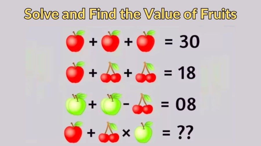 Brain Teaser Math Puzzle: Solve and Find the Value of Fruits