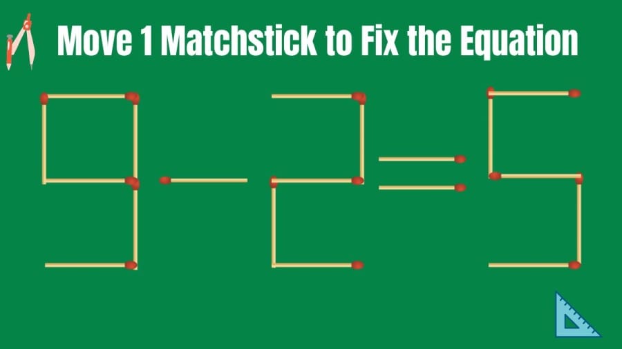 Brain Teaser Math Test: 9-2=5 Move 1 Matchstick to Fix the Equation by 30 Secs