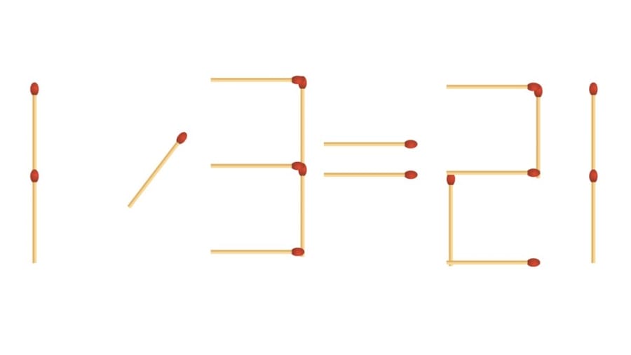 Brain Teaser Matchstick Puzzle: Add 2 matchsticks to correct the equation 1/3 =21